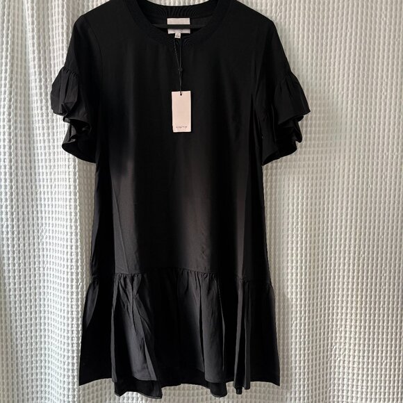 Cinq a Sept LBD Leilah black silk drop-waist flounce minidress medium date party